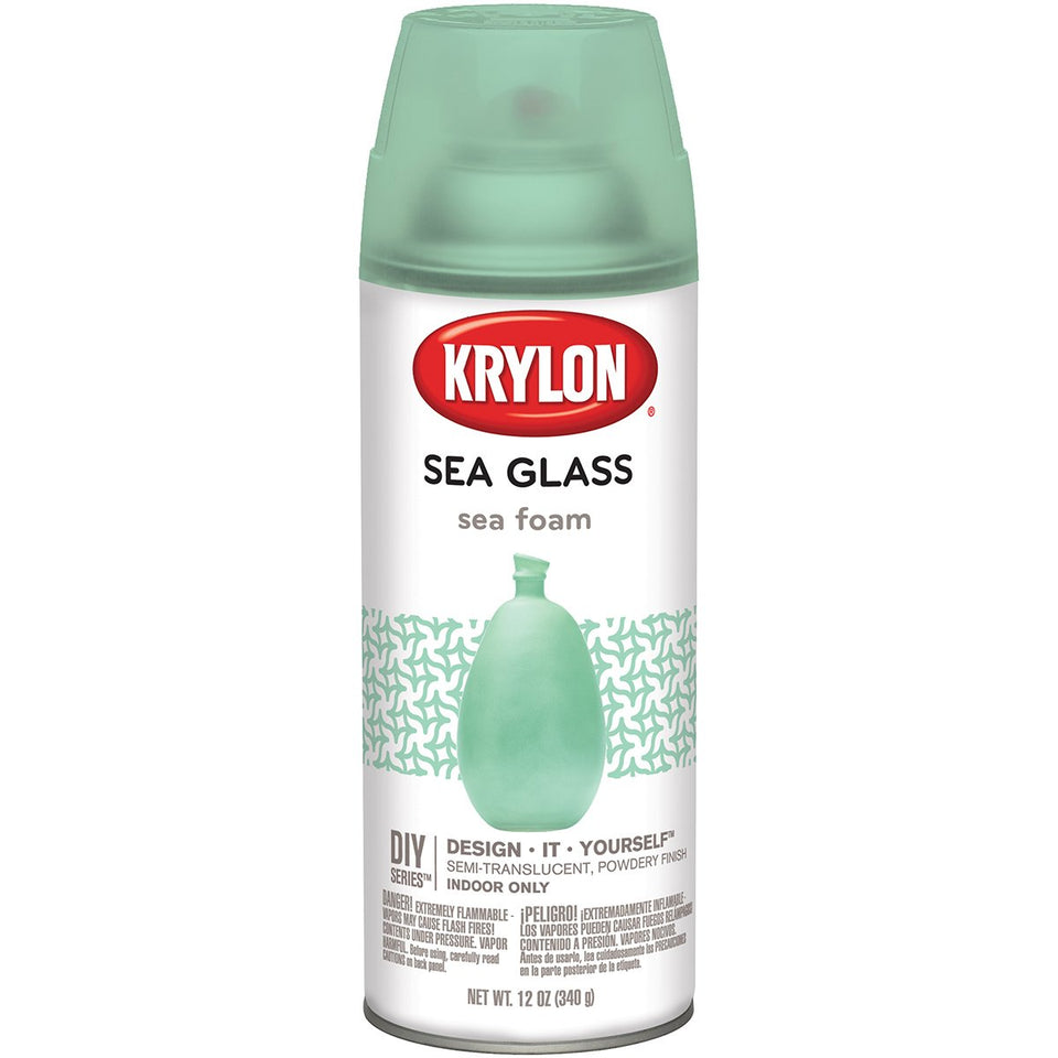 Krylon Sea Glass Sea Foam on a vase for a frosted beach-inspired glass finish.