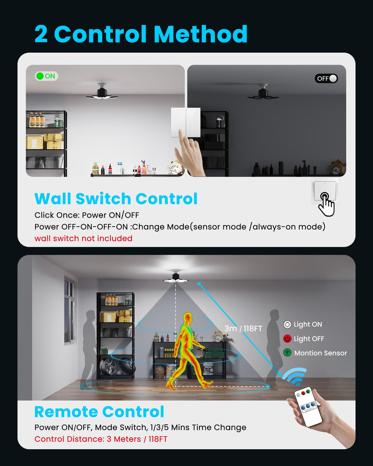 Kryoza Motion Sensor Garage Light adjustable timer lets you set auto-on duration
