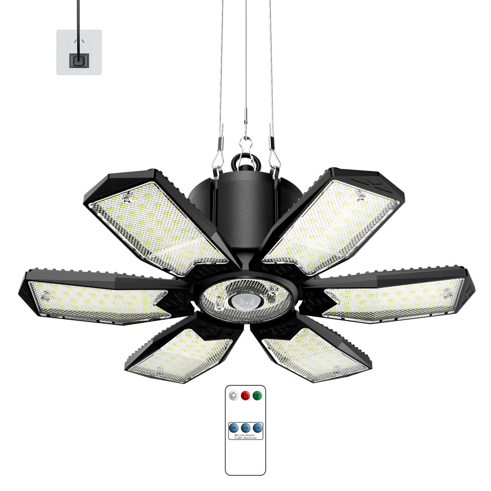 Kryoza plug-in motion sensor garage light with 20000lm brightness for clear garage tasks.