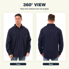 SKSAFETY 7oz FR shirt navy collar close-up showing fabric treatment