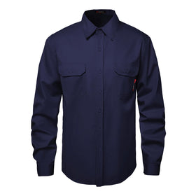 SKSAFETY 7oz FR shirt navy front view highlighting flame resistant fabric
