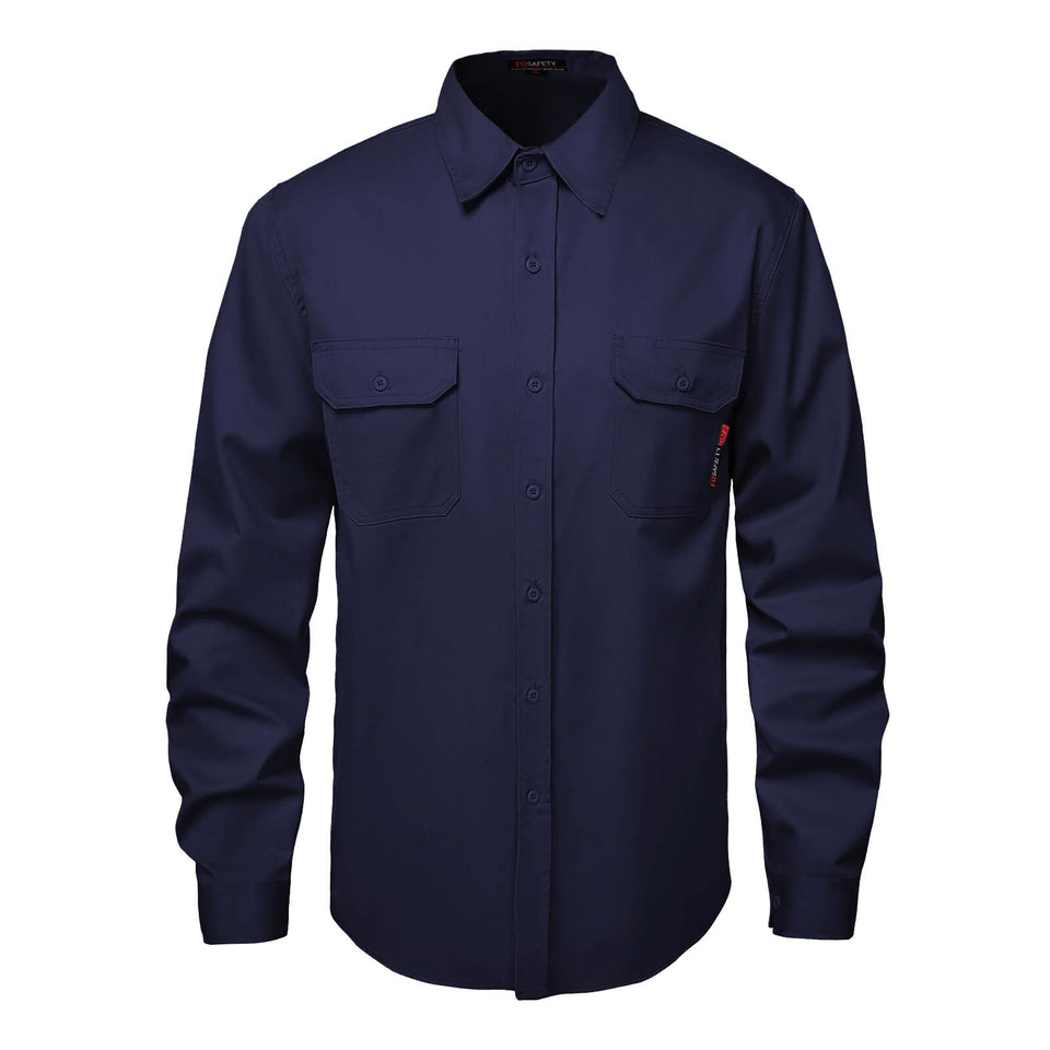 SKSAFETY 7oz FR shirt navy front view highlighting flame resistant fabric