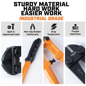 KSEIBI 24-inch bolt cutter severs chains quickly and cleanly.