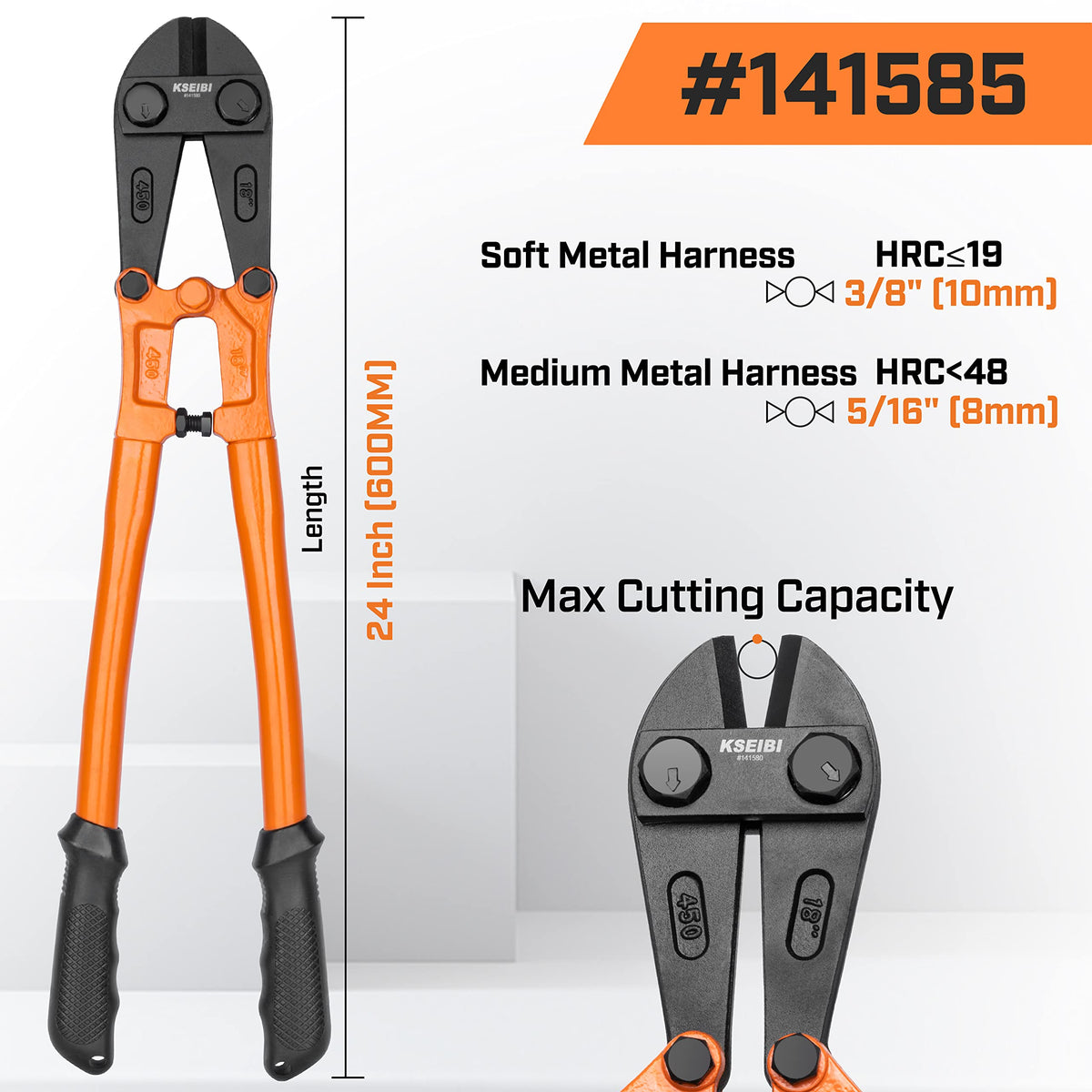 KSEIBI 24-inch bolt cutter slices through thick steel wire smoothly.