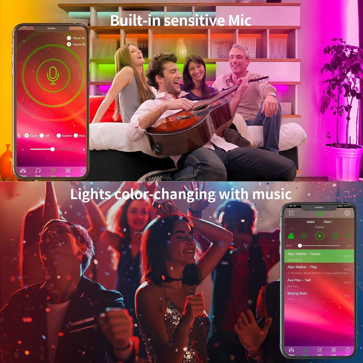 KSIPZE LED strip color changing in living room with RGB hues