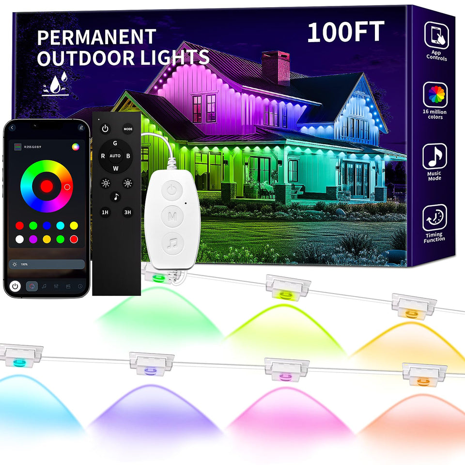 KSIPZE outdoor lights on eaves, easy installation for year-round ambiance.