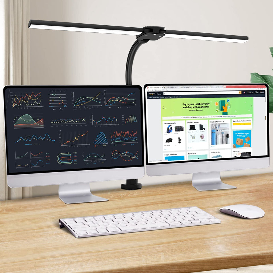Ksunun double head LED desk lamp with adjustable arms for bright multi-monitor workspaces