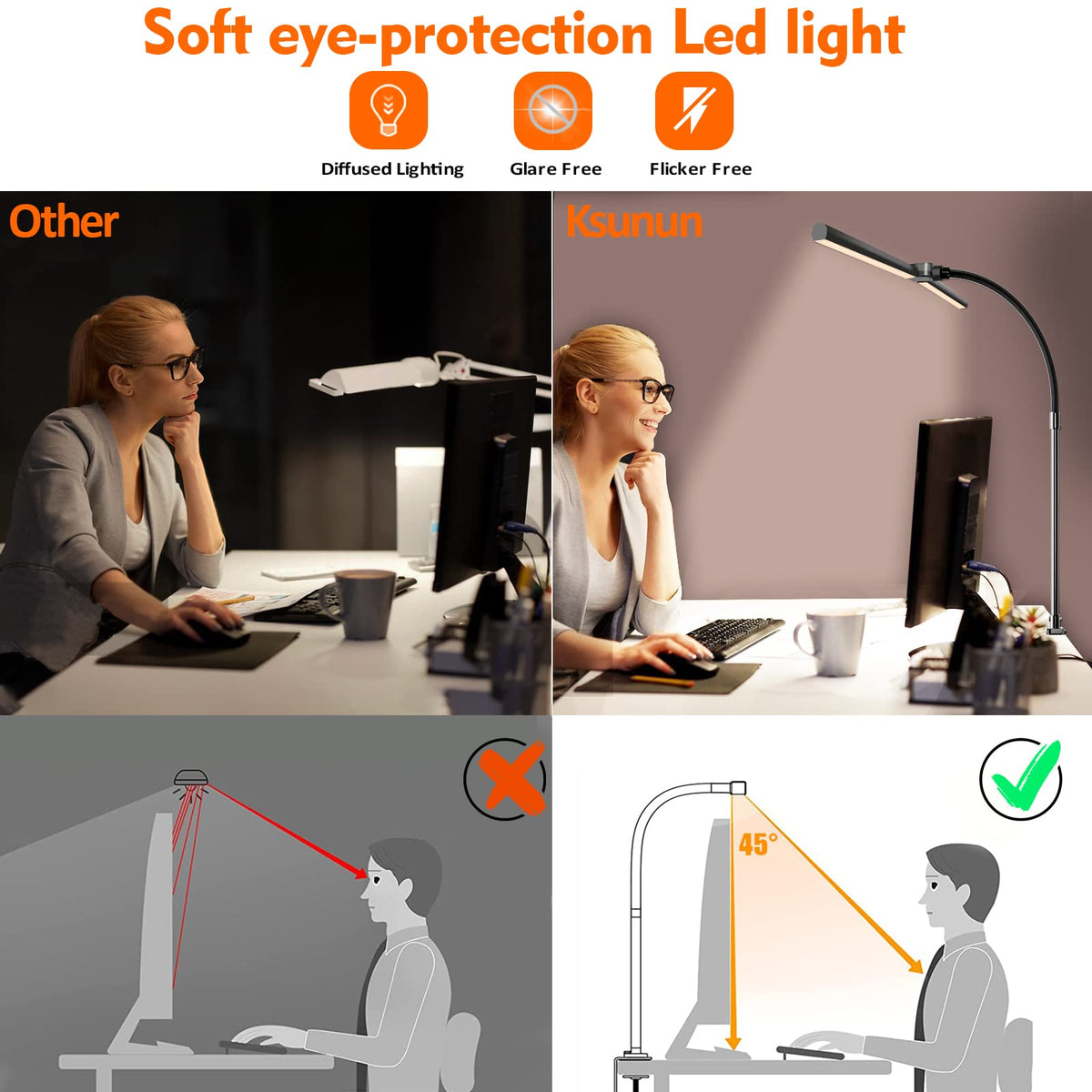 Ksunun energy efficient aluminum desk light lasting up to 50,000 hours