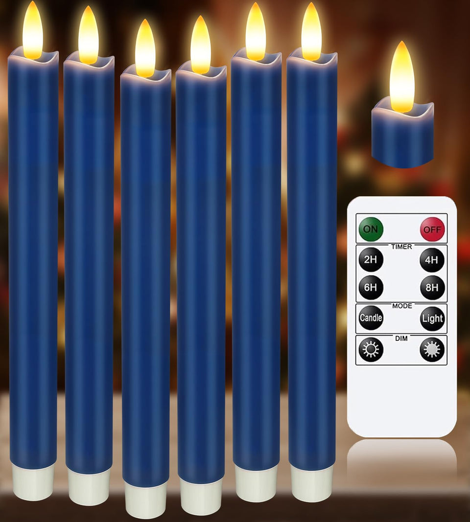 KSWING navy blue taper candle close-up showing wax texture and realism for decor