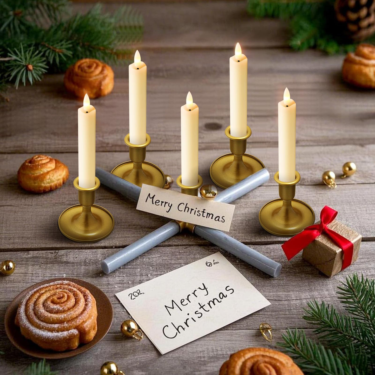 KSWING ivory 6-inch flickering LED taper candle on mantel