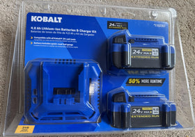 KT Kobalt 24V battery with side LED indicators showing runtime for planning tasks
