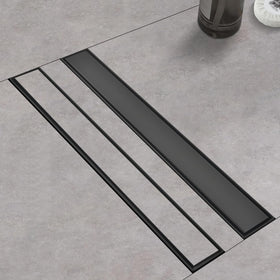 Kuaisailsk linear drain in black with 24-inch frame for bathroom floors