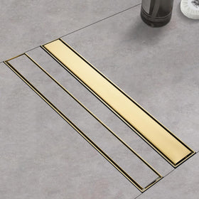 Kuaisailsk linear drain with tile insert panels for modern showers, efficient water flow.