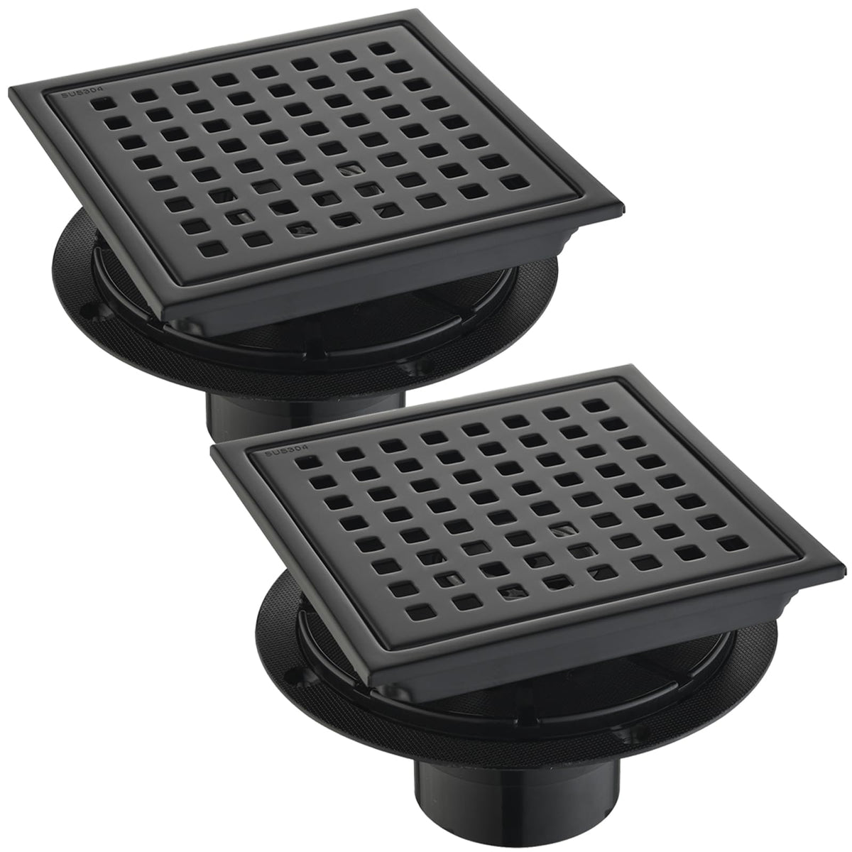 Kuaisailsk square shower drain top view with black finish, modern bath appeal and efficient flow