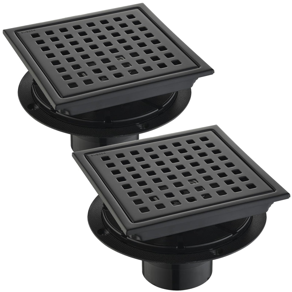 Kuaisailsk square shower drain top view with black finish, modern bath appeal and efficient flow