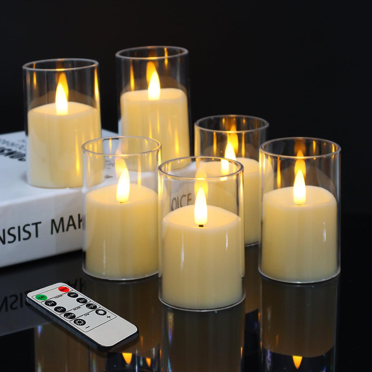Kuandawei 6-pack flickering flameless votive candles with timer for consistent mood lighting