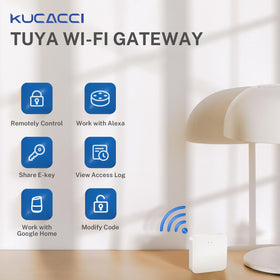 KUCACCI Tuya gateway back panel shows ports for reliable network connections.
