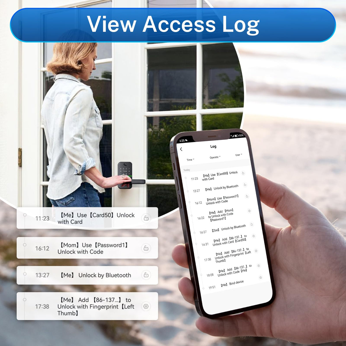 KUCACCI Z1 Z2 Q1 smart lock on door demonstrates remote access readiness.