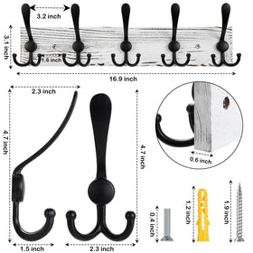 Kuhome triple-hooks in black provide spacious hanging for coats and bags