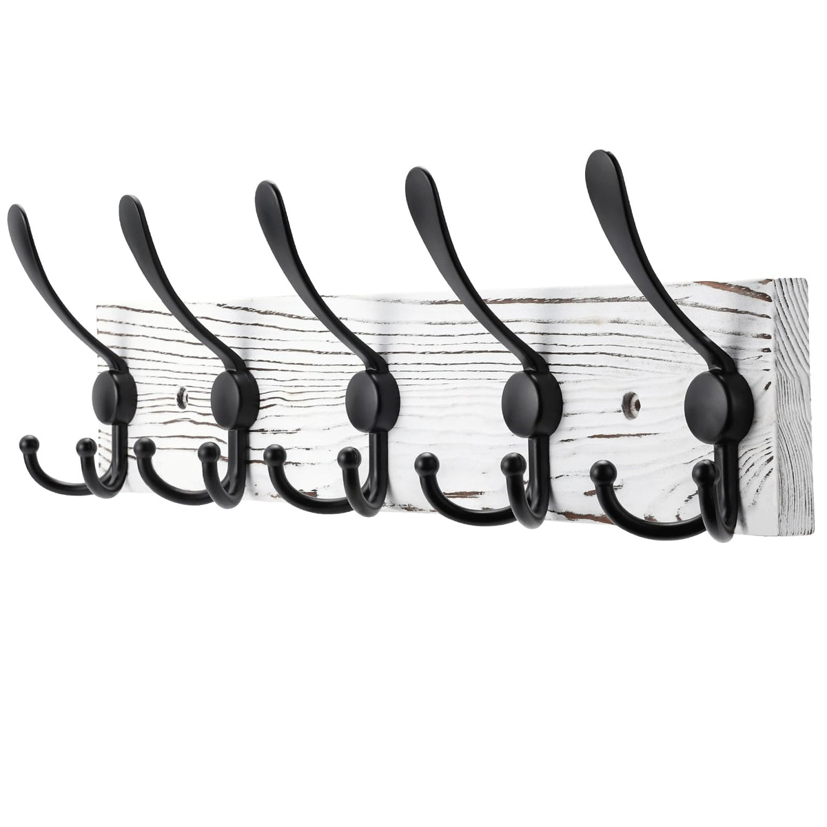 Kuhome coat rack wall mount white plank with five black triple hooks for organized entryways