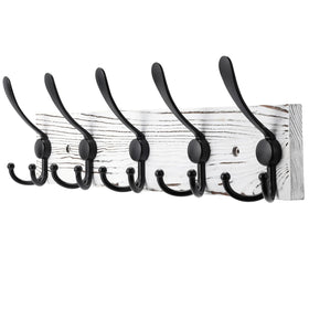 Kuhome coat rack wall mount white plank with five black triple hooks for organized entryways