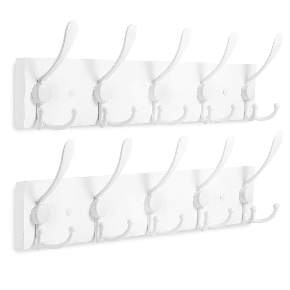 Kuhome coat rack wall mount with white triple hooks keeps coats organized and saves space
