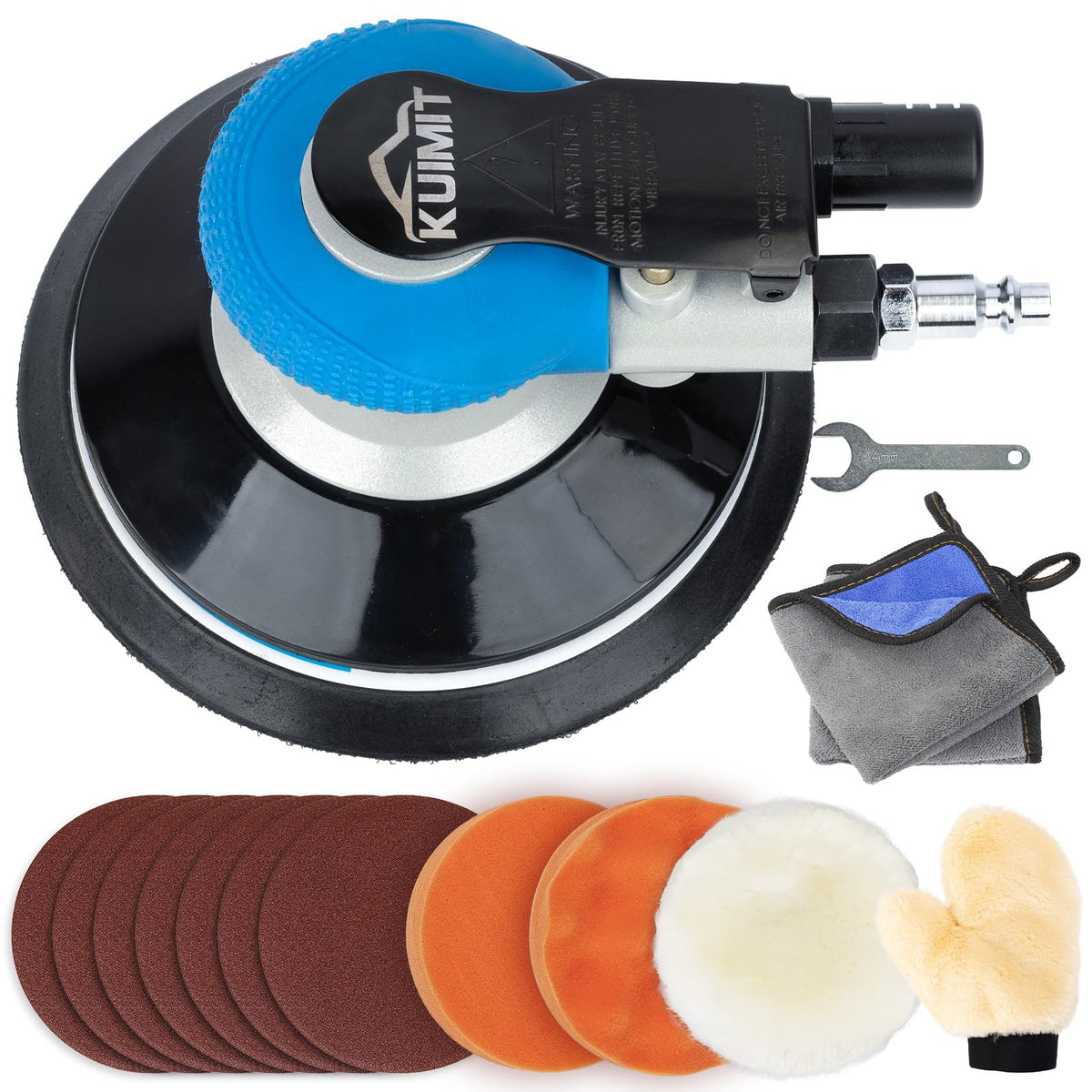 KUIMIT 6-inch air sander kit with palm-size power for precise automotive and woodworking prep.