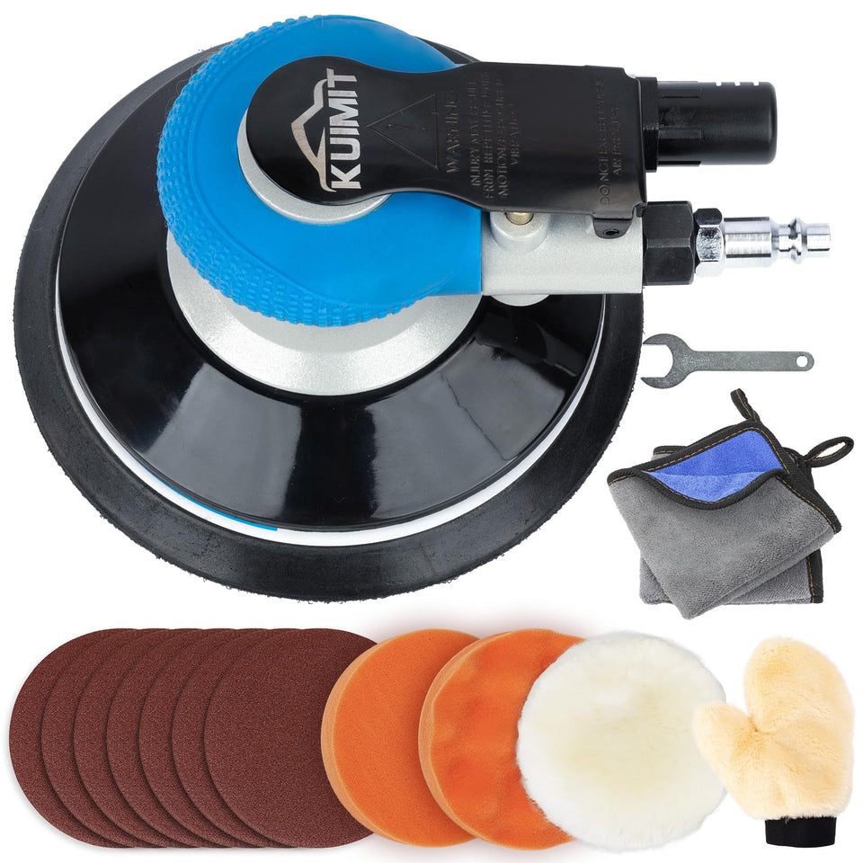 KUIMIT 6-inch air sander kit with palm-size power for precise automotive and woodworking prep.