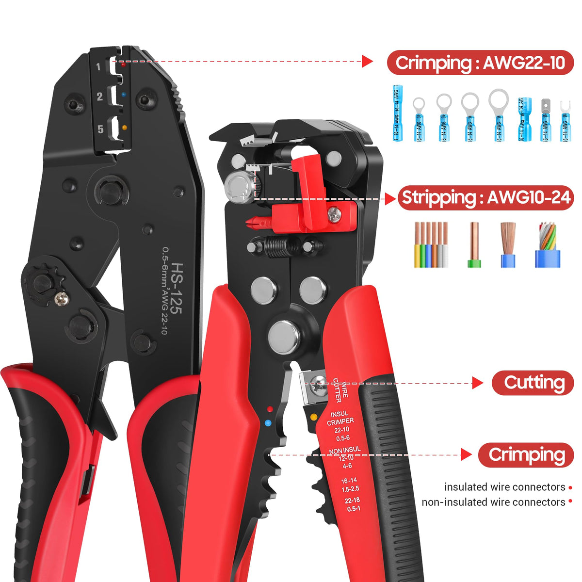 Kuject 3-in-1 wire stripper in action with automatic stripping and crimping