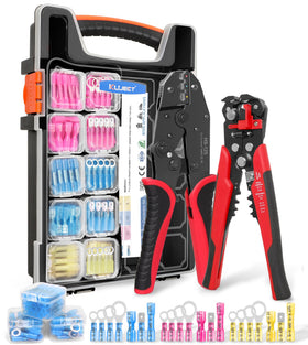 Kuject crimping tool kit case open with organized compartments for quick repairs.