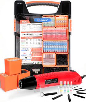 Kuject mini heat shrink gun kit in box with all tools for durable wiring repairs