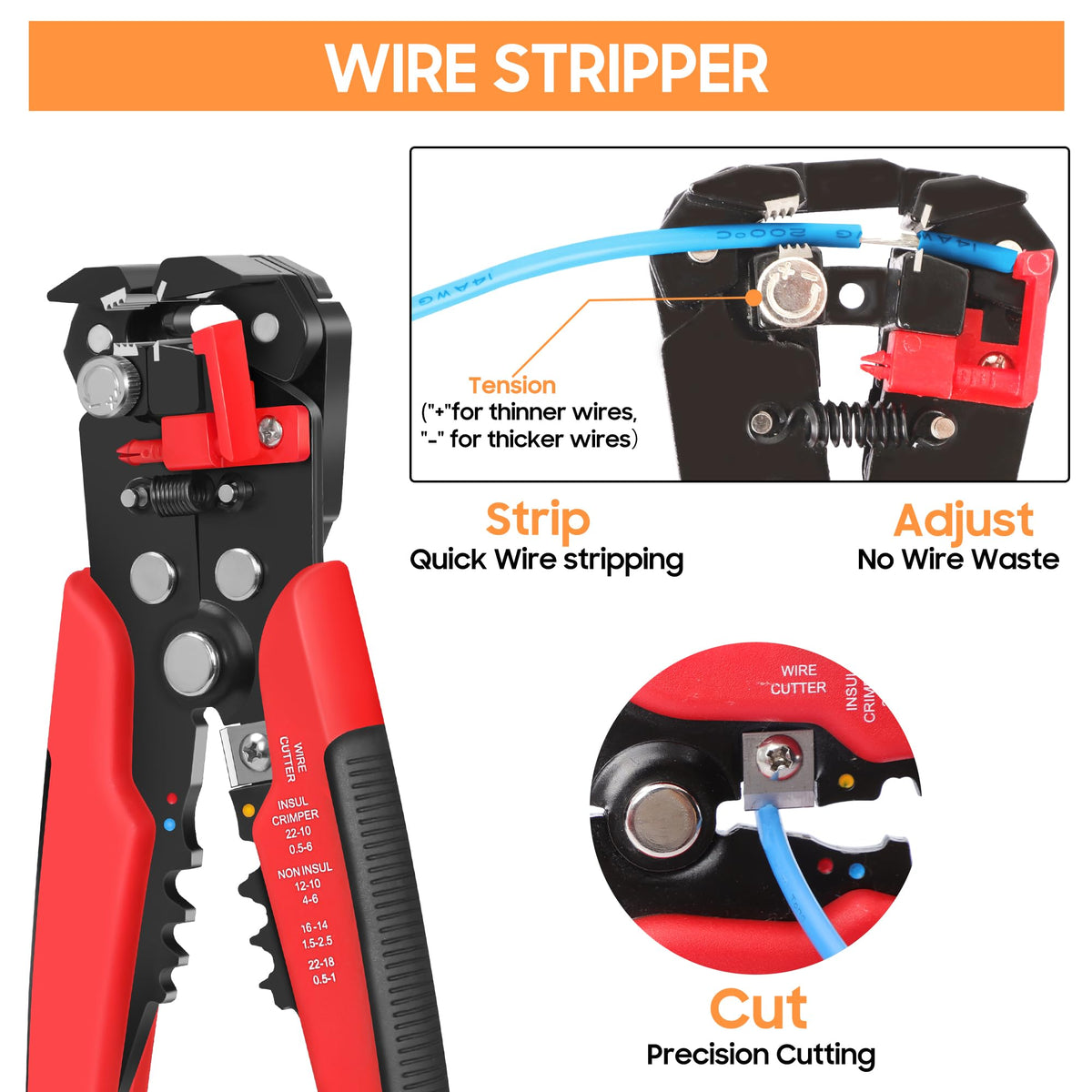 Kuject precision wire stripper enables clean, fast insulation removal.
