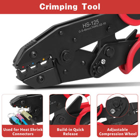 Kuject ratcheting mechanism with quick-release for consistent crimps