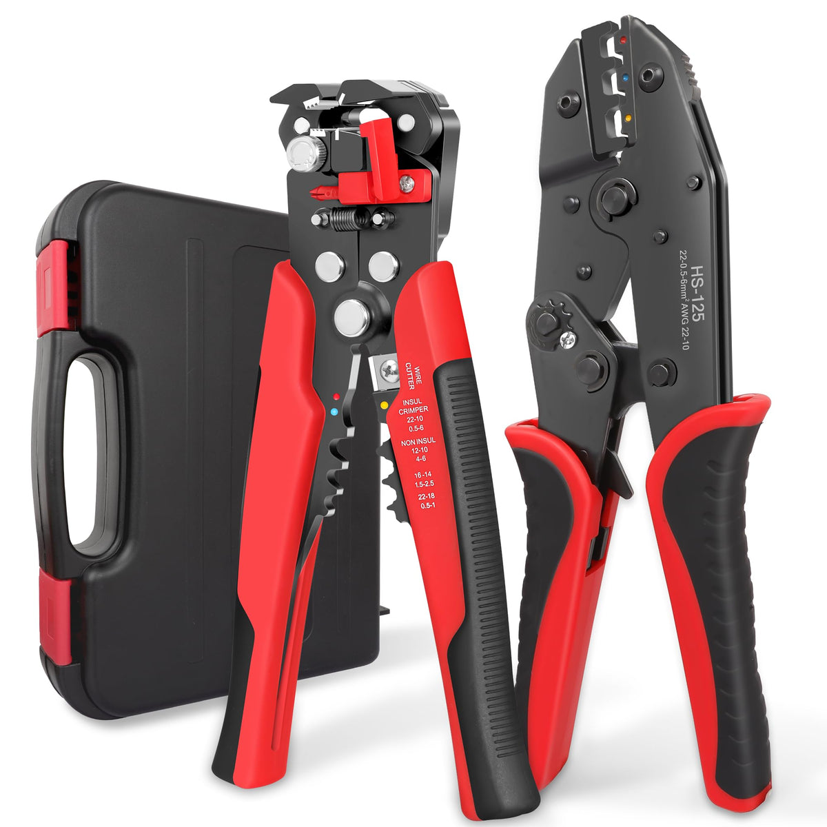 Kuject wire stripper and crimping tool kit front view for easy DIY wiring