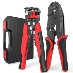 Kuject wire stripper and crimping tool kit front view for easy DIY wiring