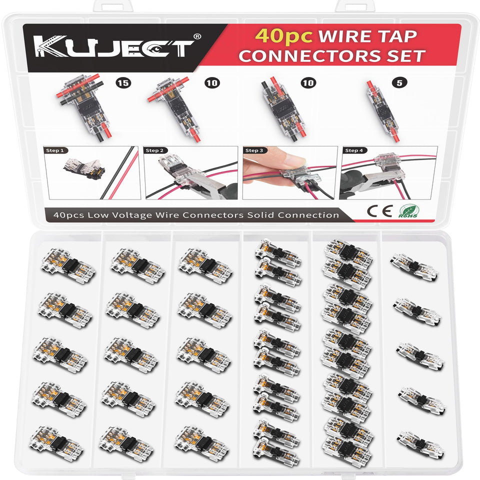 Kuject wire tap connector with insertion groove for quick, tool-free wiring.
