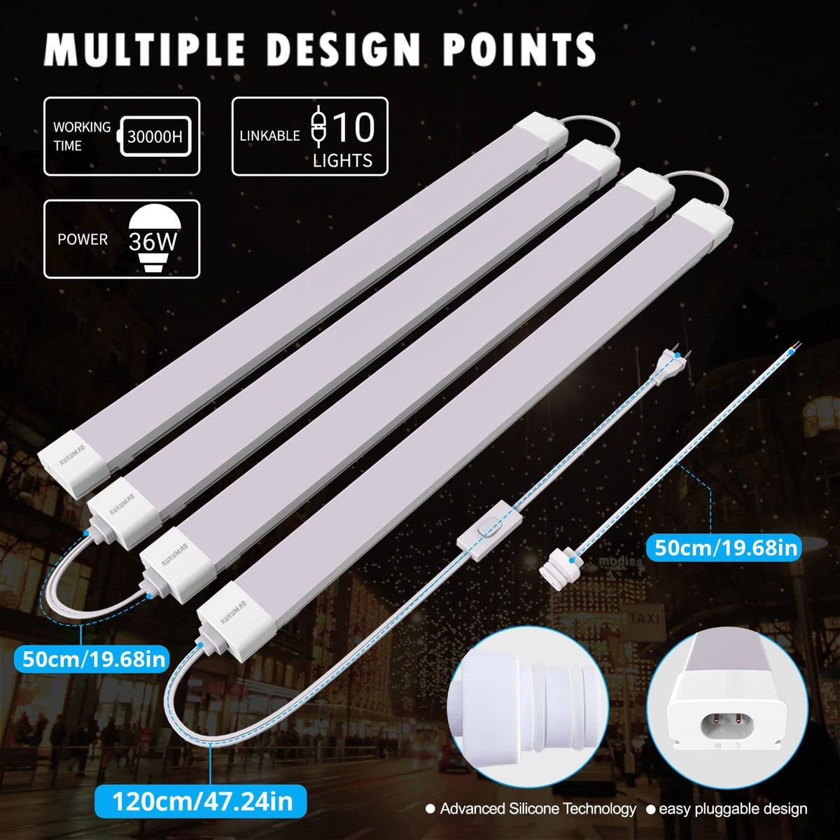 KUKUMAO waterproof IP66 shop light suitable for damp spaces.