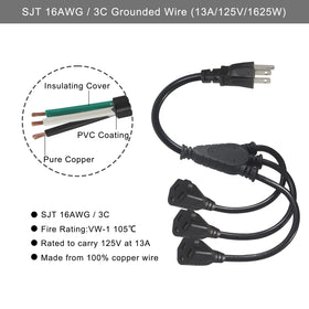KUNCAN 1ft 16AWG extension cord close-up for compact setups