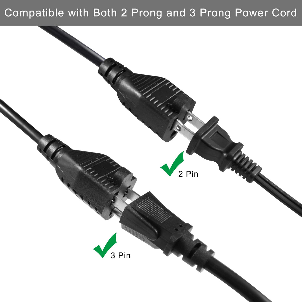 KUNCAN black Y-style cord fits neatly under desks