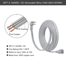 KUNCAN grounded three-prong extension for safe, high-wattage appliances.