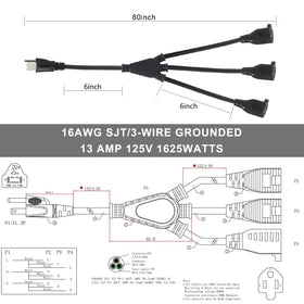 KUNCAN NEMA 5-15P to 3x5-15R configuration for expanded outlets