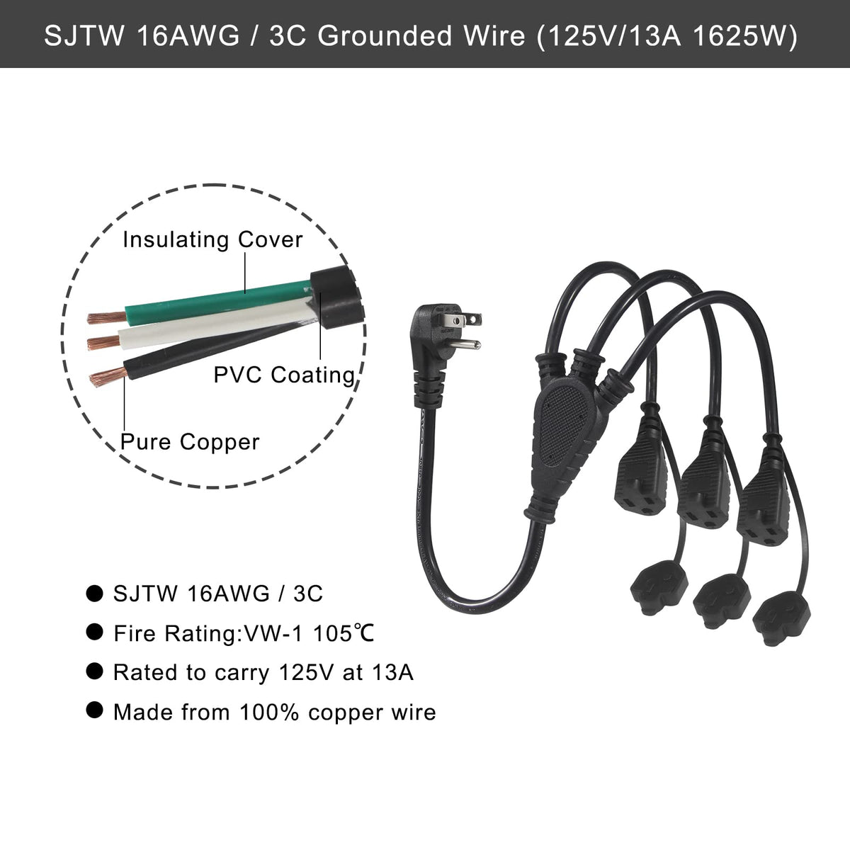 KUNCAN 1.5 ft extension cord splitter enabling flexible outdoor setups