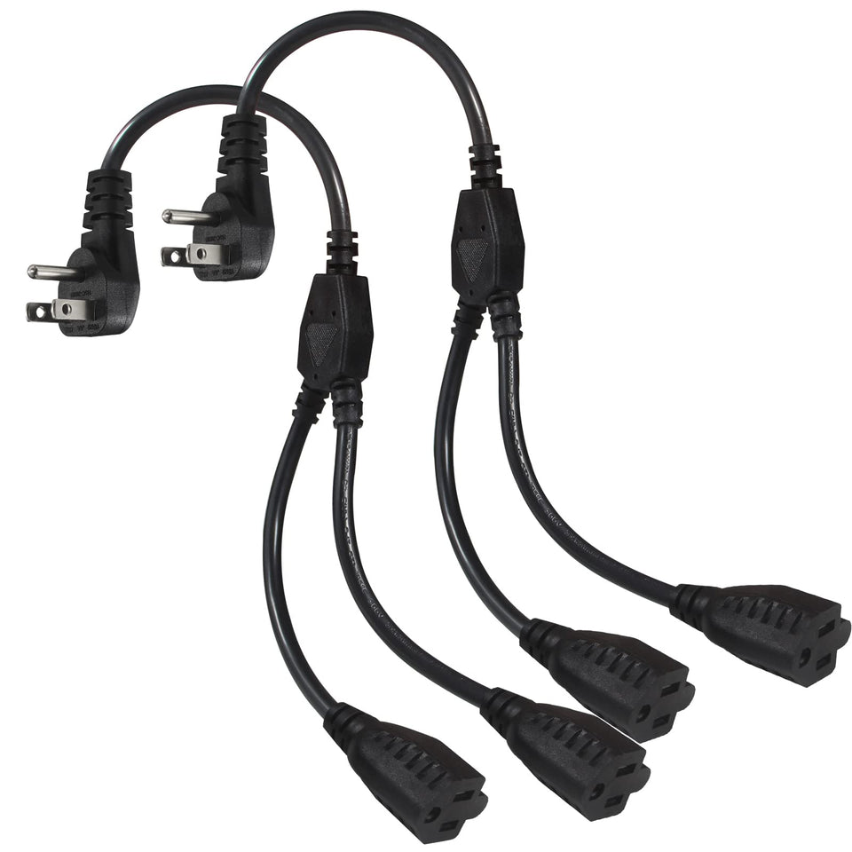 KUNCAN Y-splitter power cord with a 90-degree flat plug for space-saving setup.