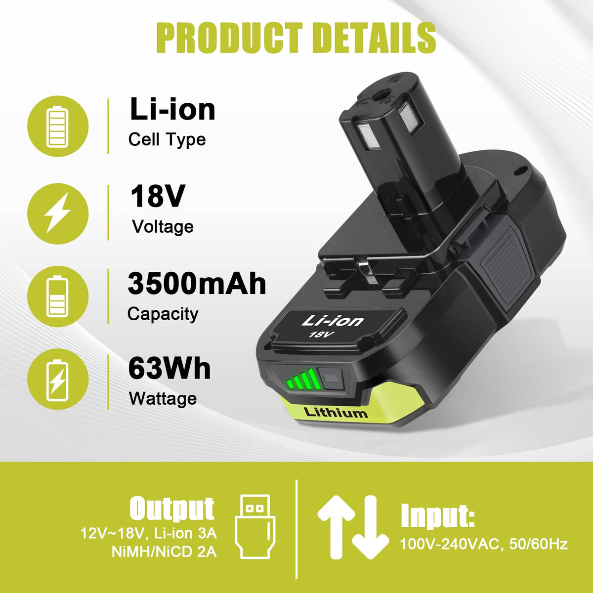 KUNLUN 18V battery LED charge indicator for monitoring power