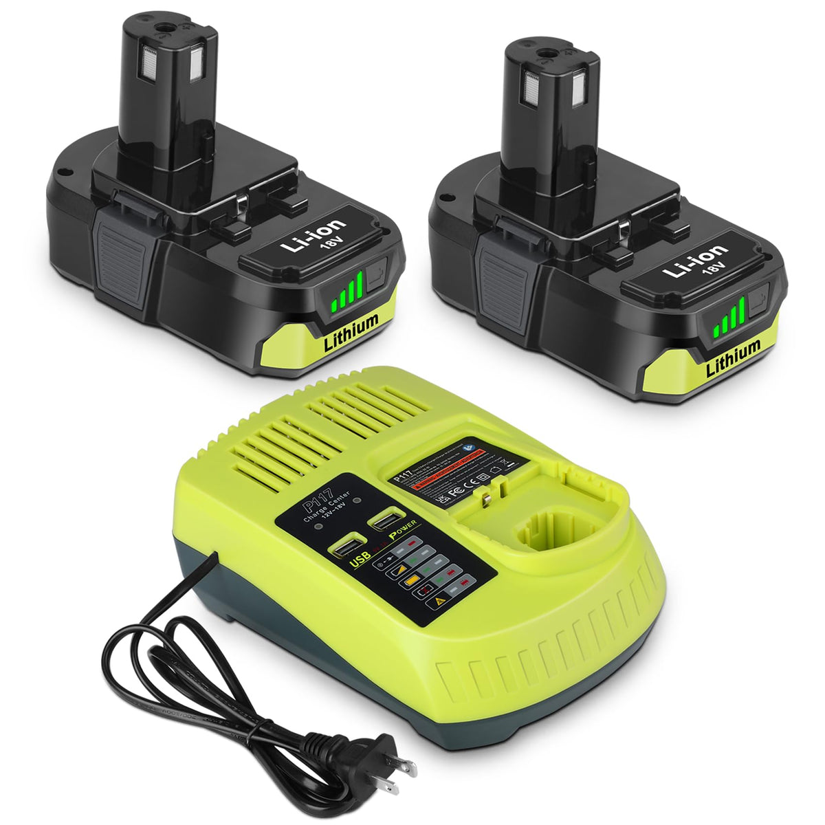 KUNLUN 2Pack 18V battery for Ryobi with extended runtime