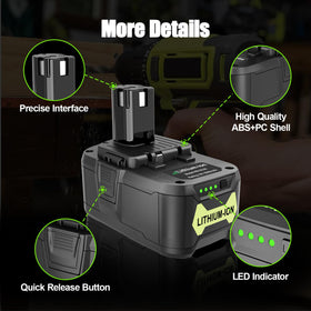 KUNLUN 6.0Ah Ryobi battery with LED indicator display.
