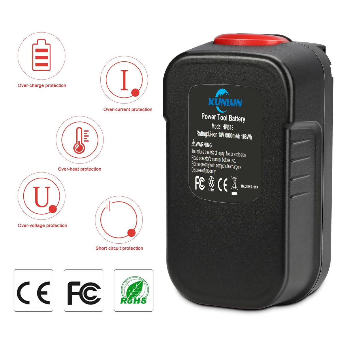 KUNLUN HPB18-OPE safety protections against over-charge and overheating