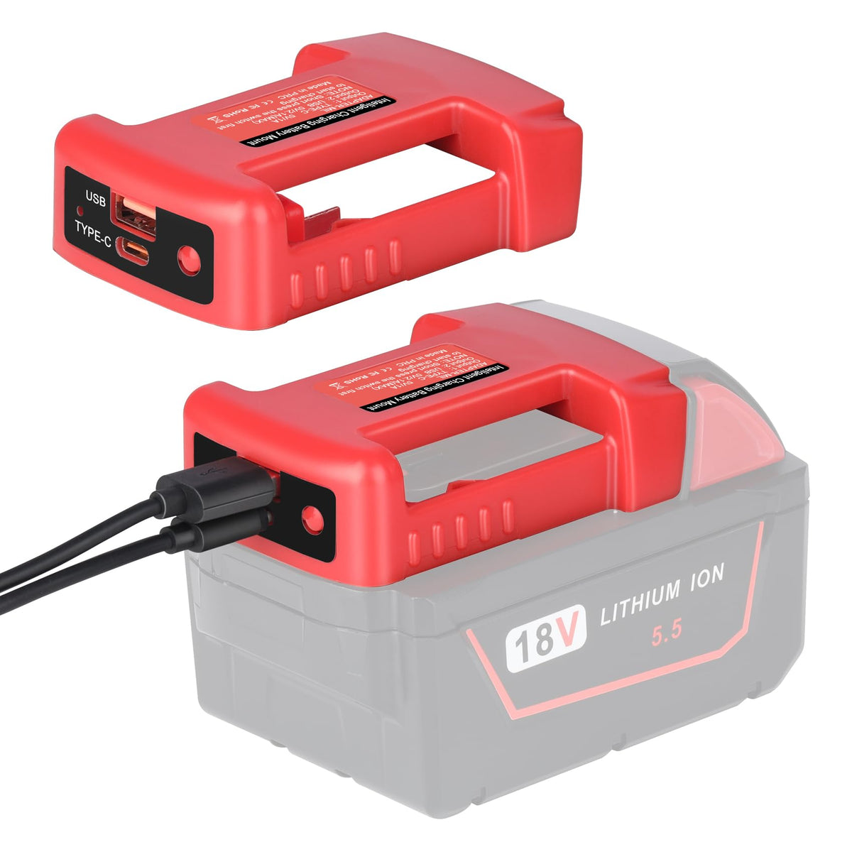 KUNLUN Milwaukee M18 USB adapter front view enabling on site charging