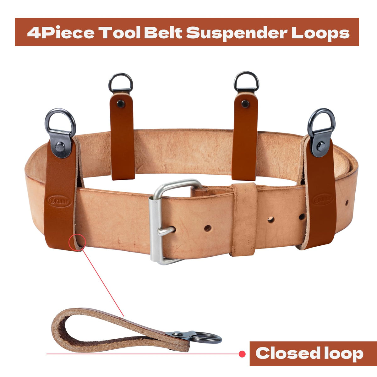 KUNN suspender loops pass through belt, enabling quick, secure connections on work belts.