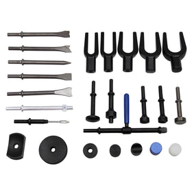 Kuntech air hammer contents in case, ready-to-go set for automotive repairs.